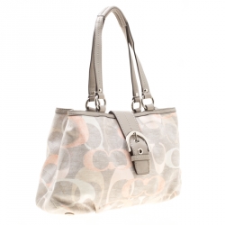 Coach Grey/Multicolor Signature Canvas and Leather Tote 