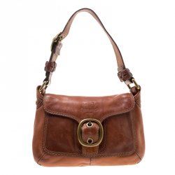 Pre Owned Coach Brown Leather Shoulder Bag 