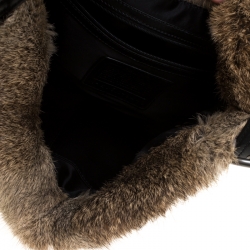 Coach Black/Brown Signature Nylon and Rabbit Fur Hobo