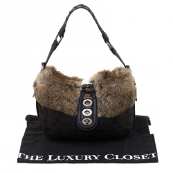 Coach Black/Brown Signature Nylon and Rabbit Fur Hobo