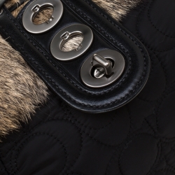 Coach Black/Brown Signature Nylon and Rabbit Fur Hobo