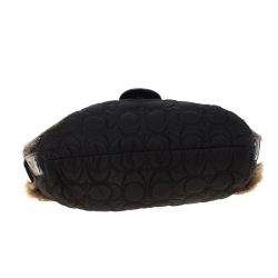 Coach Black/Brown Signature Nylon and Rabbit Fur Hobo