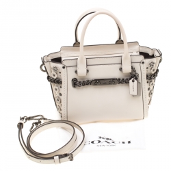 Pre Owned Coach Off White Leather Willow Floral Swagger 20 Carryall Top Handle Bag