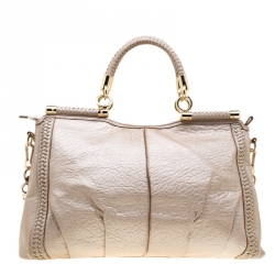 Pre Owned Coach Beige Woven Leather Dowel Caroline Top Handle Bag