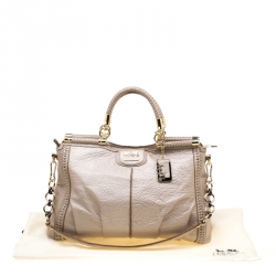 Pre Owned Coach Beige Woven Leather Dowel Caroline Top Handle Bag