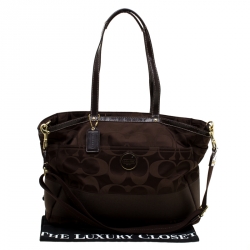 Coach Brown Signature Canvas Diaper Top Handle Bag