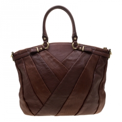 Coach Dark Brown Diagonal Pleated Python Embossed Leather Lindsey Top handle Bag