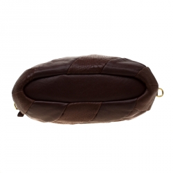 Coach Dark Brown Diagonal Pleated Python Embossed Leather Lindsey Top handle Bag