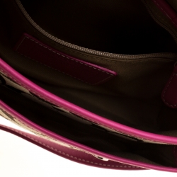 Pre Owned Coach Pink/Beige Signature Canvas and Leather Crossbody Bag