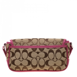 Pre Owned Coach Pink/Beige Signature Canvas and Leather Crossbody Bag