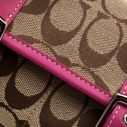 Pre Owned Coach Pink/Beige Signature Canvas and Leather Crossbody Bag