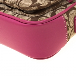 Pre Owned Coach Pink/Beige Signature Canvas and Leather Crossbody Bag