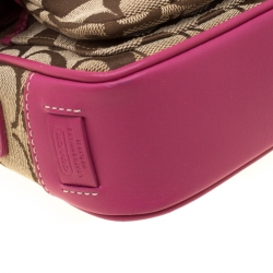 Pre Owned Coach Pink/Beige Signature Canvas and Leather Crossbody Bag