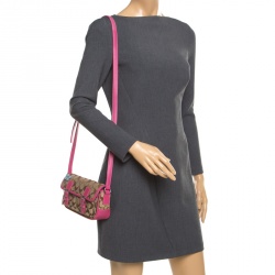 Pre Owned Coach Pink/Beige Signature Canvas and Leather Crossbody Bag