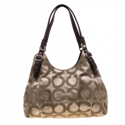 Pre Owned Coach Beige Signature Canvas Shoulder Bag