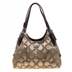 Pre Owned Coach Beige Signature Canvas Shoulder Bag