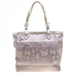 Pre Owned Coach Light Purple Glitter Horse Carriage  Canvas and Leather Tote