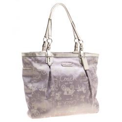 Pre Owned Coach Light Purple Glitter Horse Carriage  Canvas and Leather Tote