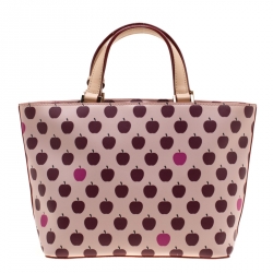 مملوكة مسبقًا Kate Spade Pink/Beige Apple Print Leather Grant Street Tote