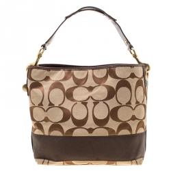Pre Owned Coach Brown Signature Canvas and Leather Hobo