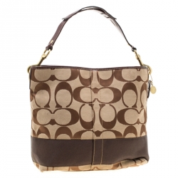 Pre Owned Coach Brown Signature Canvas and Leather Hobo