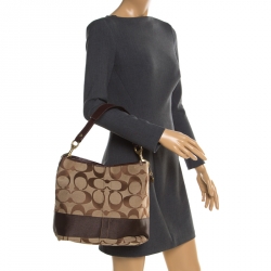 Pre Owned Coach Brown Signature Canvas and Leather Hobo