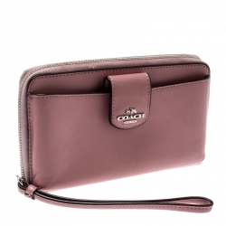 Pre Owned محفظة كوتش جلد بسحاب ملتف وردي