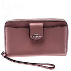 Pre Owned محفظة كوتش جلد بسحاب ملتف وردي