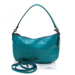 Pre Owned حقيبة كروس كوتش شيلسي جلد تمساح تركواز