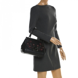 Pre Owned Coach Black Willow Floral Leather Drifter Satchel