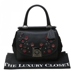 Pre Owned Coach Black Willow Floral Leather Drifter Satchel