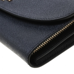Pre Owned Coach Navy Blue Leather Slim Envelope Wallet 
