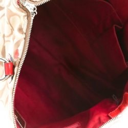 Pre Owned Coach Beige/Red Signature Canvas Poppy Laura Secret Admirer Tote