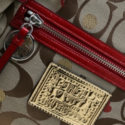 Pre Owned Coach Beige/Red Signature Canvas Poppy Laura Secret Admirer Tote