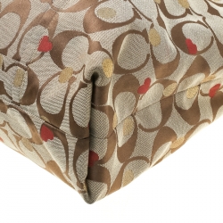 Pre Owned Coach Beige/Red Signature Canvas Poppy Laura Secret Admirer Tote