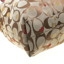 Pre Owned Coach Beige/Red Signature Canvas Poppy Laura Secret Admirer Tote