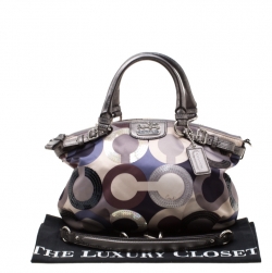 Pre Owned Coach Multicolor Signature Sequins Satin Madison Op Art Sophia Satchel 