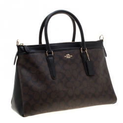Coach Black/Brown Signature Coated Canvas Morgan Tote