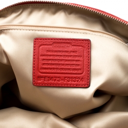 Pre Owned Coach Red Leather Katheryn Triple Zipper Satchel 