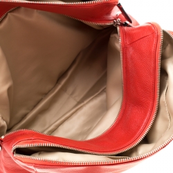 Pre Owned Coach Red Leather Katheryn Triple Zipper Satchel 