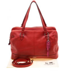 Pre Owned Coach Red Leather Katheryn Triple Zipper Satchel 