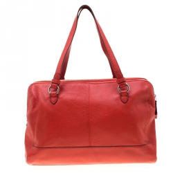 Pre Owned Coach Red Leather Katheryn Triple Zipper Satchel 