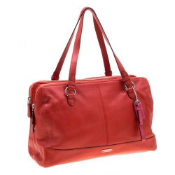 Pre Owned Coach Red Leather Katheryn Triple Zipper Satchel 