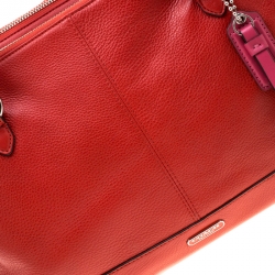 Pre Owned Coach Red Leather Katheryn Triple Zipper Satchel 