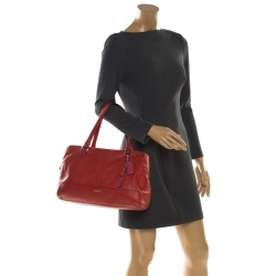 Pre Owned Coach Red Leather Katheryn Triple Zipper Satchel 