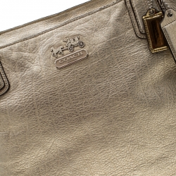 Pre Owned Coach Metallic Platinum Leather East West Chelsea Tote