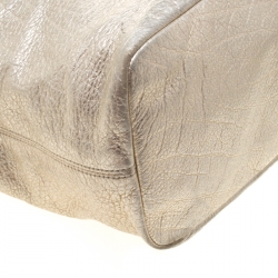 Pre Owned Coach Metallic Platinum Leather East West Chelsea Tote