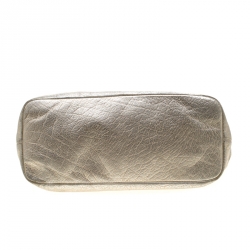 Pre Owned Coach Metallic Platinum Leather East West Chelsea Tote