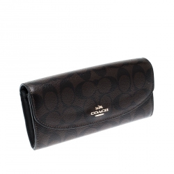 Coach Brown Signature Coated Canvas Slim Envelope Wallet