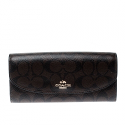 Coach Brown Signature Coated Canvas Slim Envelope Wallet